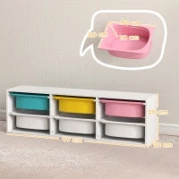Mobile portaoggetti per bambini a 2 livelli, con 6 contenitori rimovibili, 97x21x29cm, Bianco