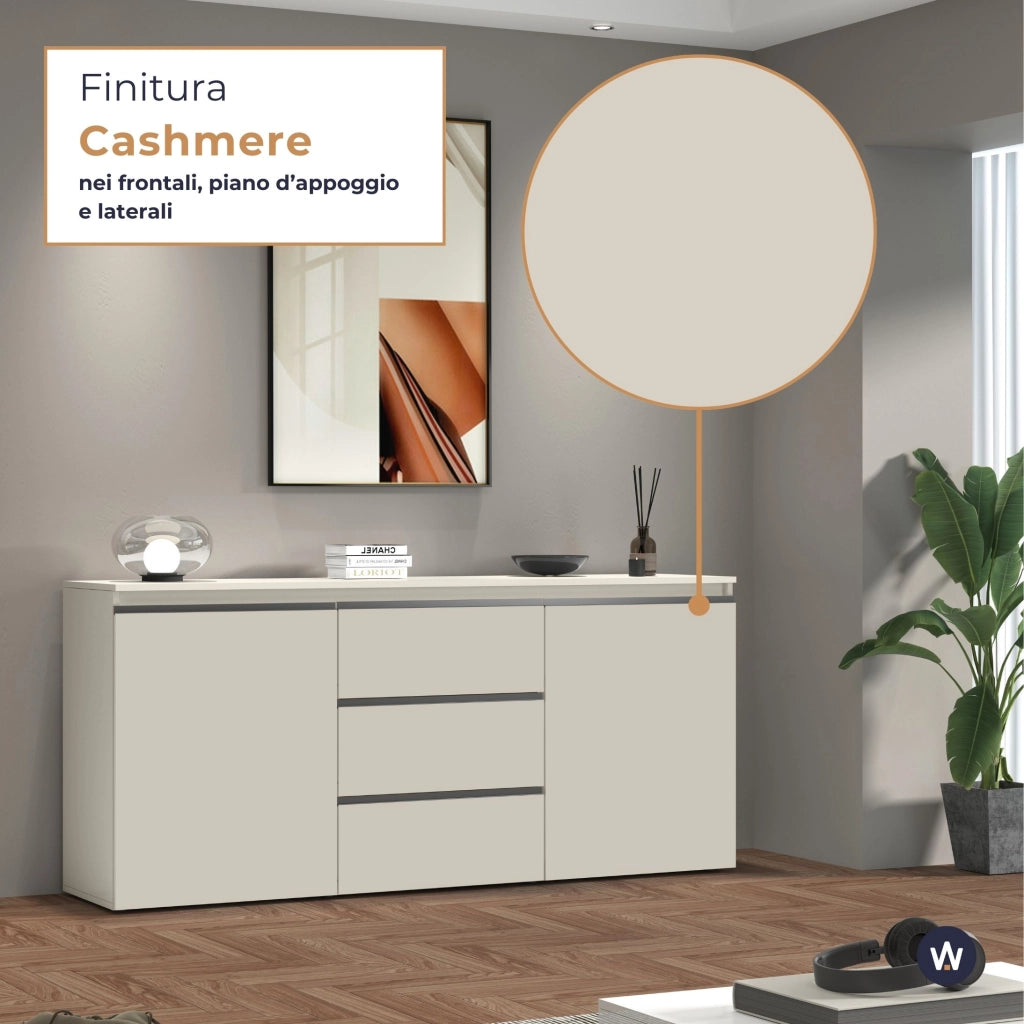 WHOUS Credenza Magic 2 ante e 3 cassetti centrali cashmere 180x40x80 cm