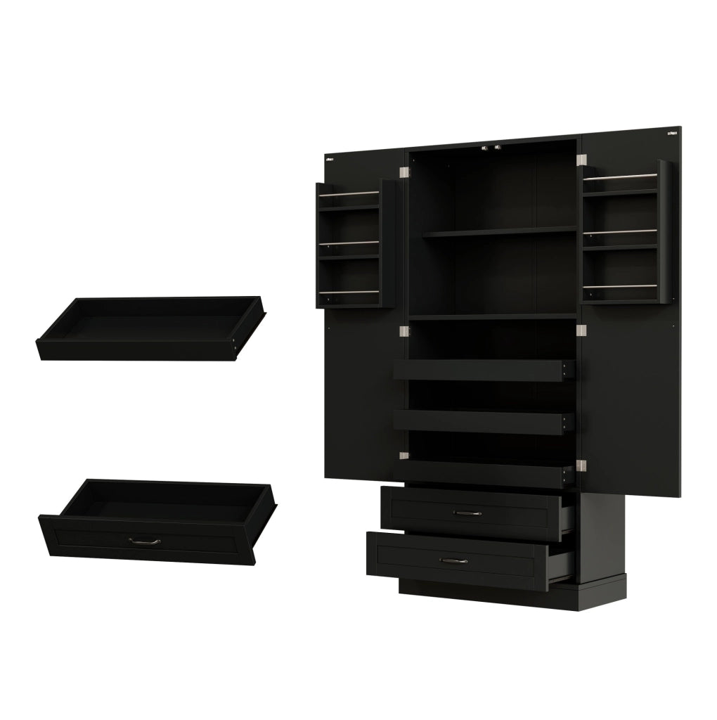Credenza alta 180x80x37.5 cm con 3 ripiani estraibili; 2 cassetti; MDF; nero