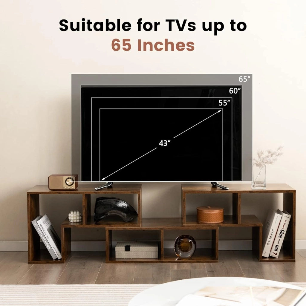 Mobile TV con Ripiani Aperti, Supporto per TV Moderno Fino a 65 Pollici, Ideale per Soggiorno,Camera, 2 Colori,134-180x30x43 cm (Marrone)