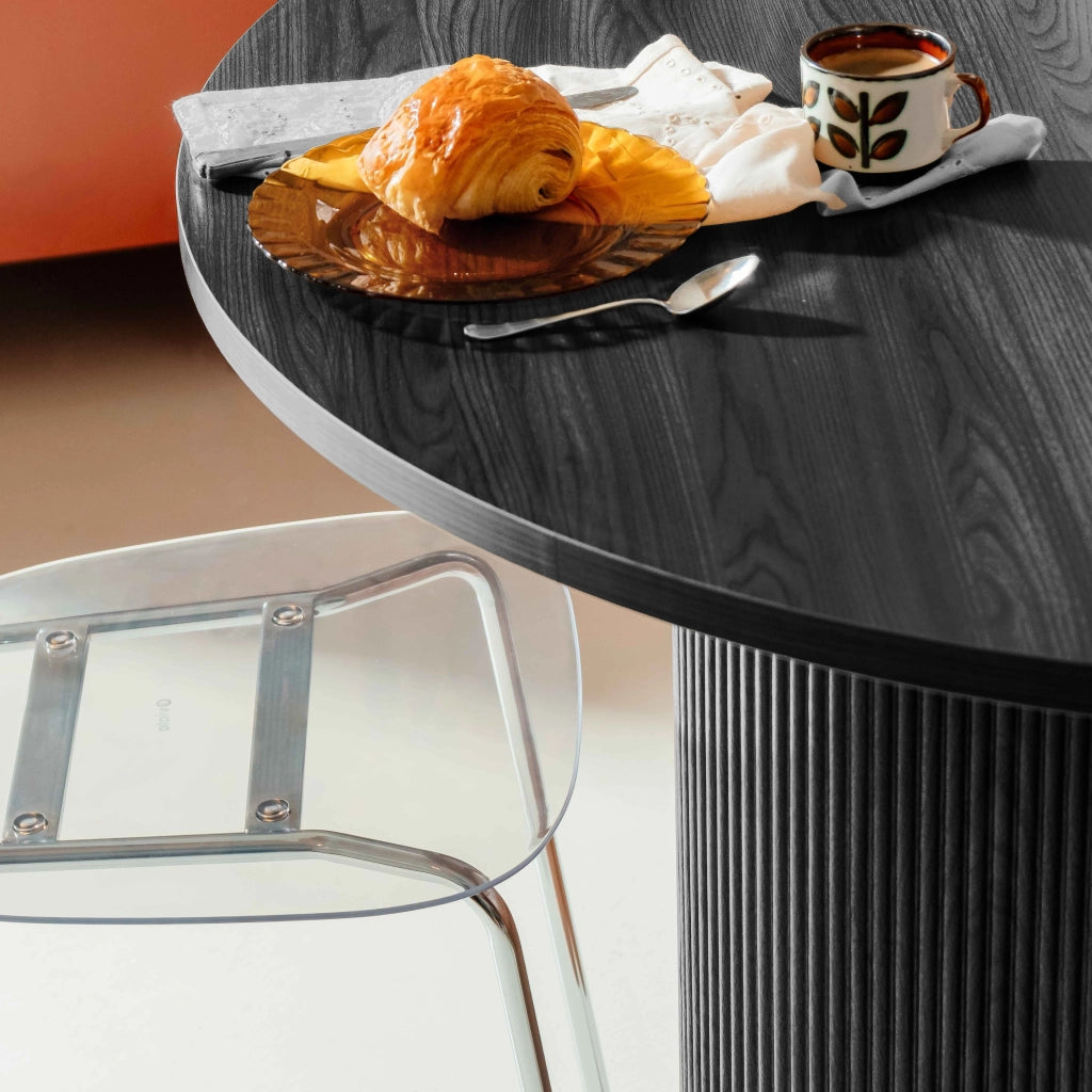 Oviala - Tavolo da pranzo rotondo moderno 120 cm effetto legno nero