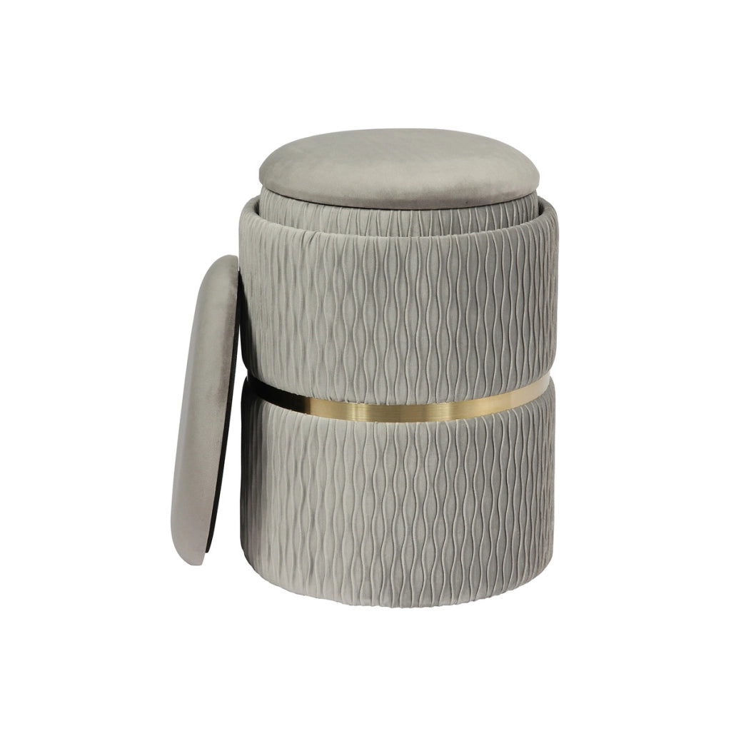 Set di 2 Pouf Contenitori Zora in Velluto Grigio