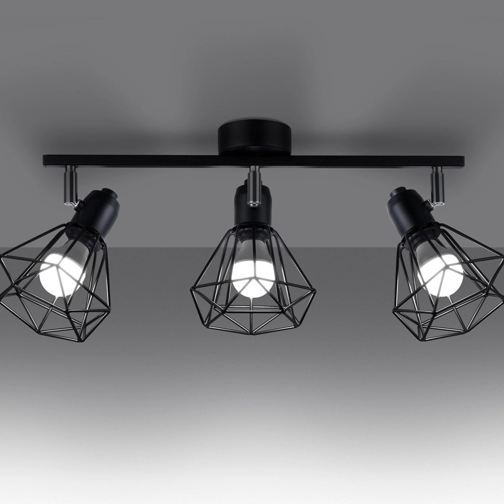 Plafoniera Pure Lume Selara industriale nera 3xE14
