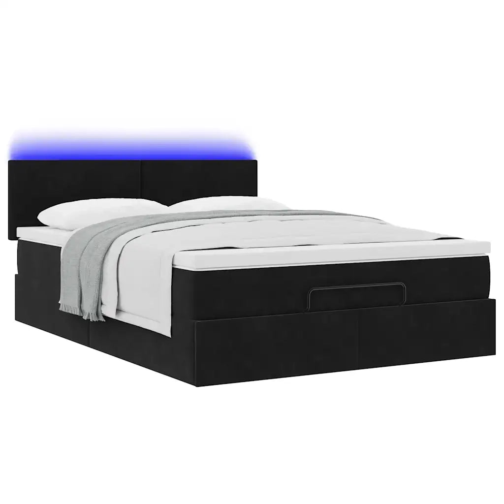 Struttura Letto Pouf con Materasso Nero 140x190 cm in Velluto 3312550