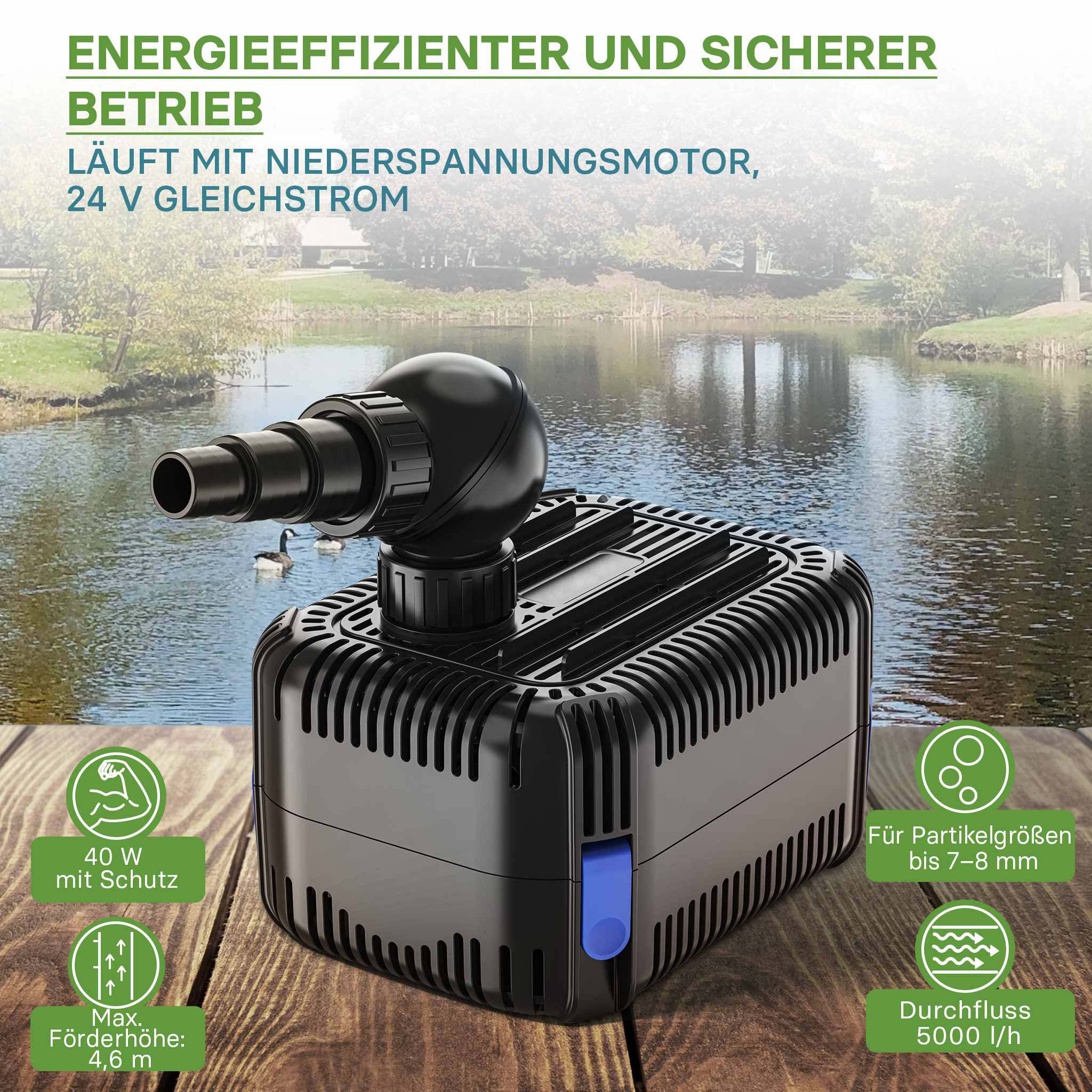 CDF-5800 24V DC Pompa laghetto 5000 l/h 40 W Protezione contro blocco e funzionamento a secco