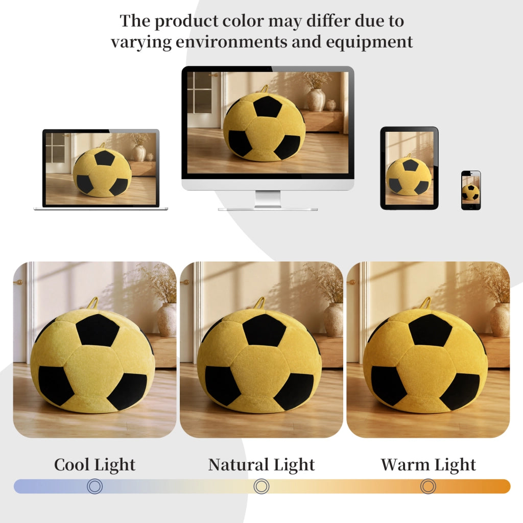 Pouf a forma di pallone da calcio in flanella con imbottitura in schiuma a cubi per relax giallo nero