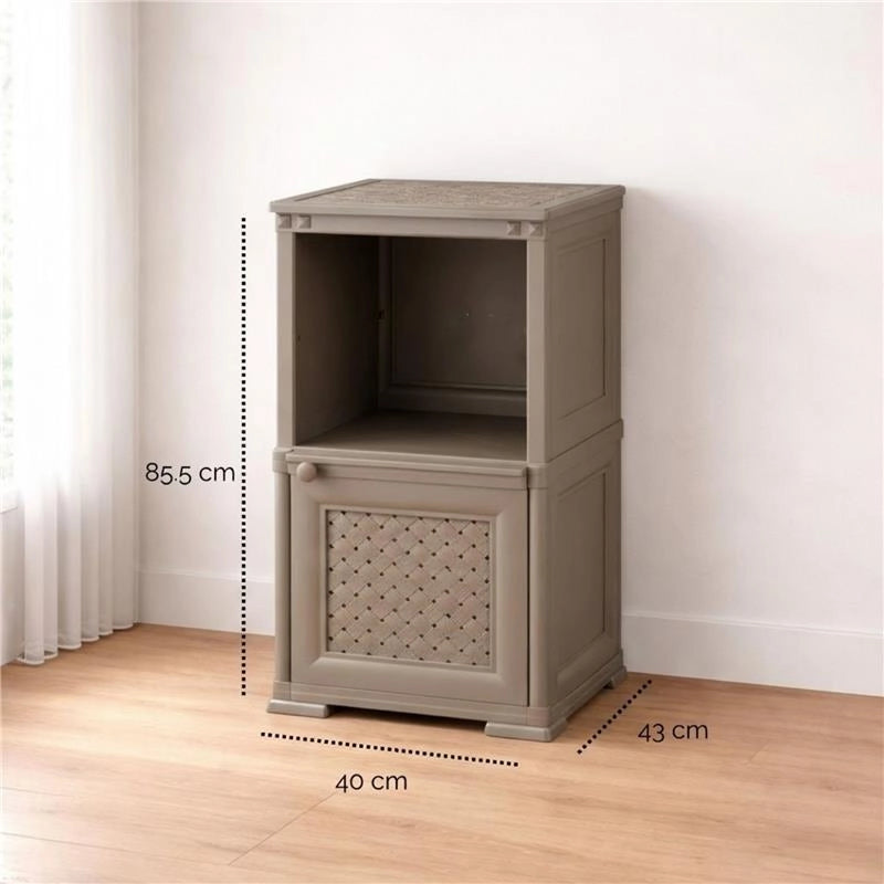 MOBILE 1 MODULO TAUPE 40X43X85,5 CM CON ANTA TRAFORATA E 1 MODULO SCAFFALE – CONTENITORE VERTICALE SALVASPAZIO PER INGRESSO E ZONA GIORNO