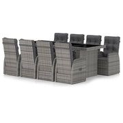 Set da pranzo da giardino 9 pezzi con cuscini in resina intrecciata grigia 02_0014935