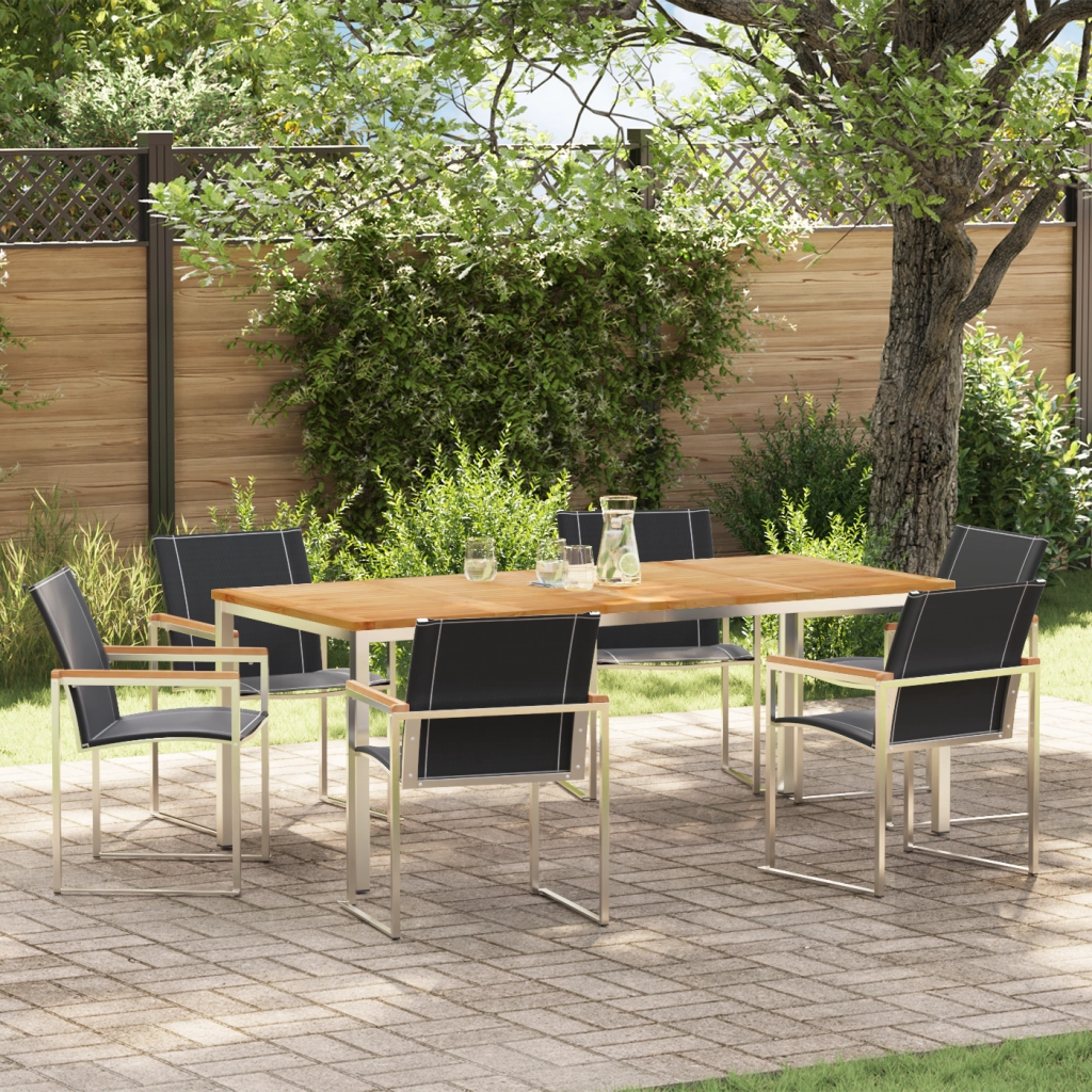 Set da Pranzo Giardino 7 Pezzi in Legno Massello di Acacia
