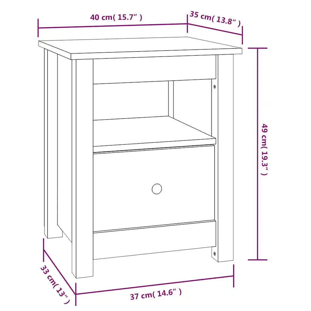 Comodino | Armadio da Notte | Mobiletto da notte Bianco 40x35x49 cm in Legno Massello di Pino