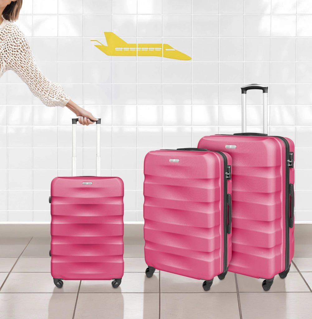 Set Di 3 Valigie Rigide ABS Valigia Da Viaggio Con Chiusura Lucchetto Combinazione Grande Media Piccola Forti Resistenti Manico Telescopico Trolley Borsa Vacanze Set Viaggio Treno Aereo Auto Fuxia