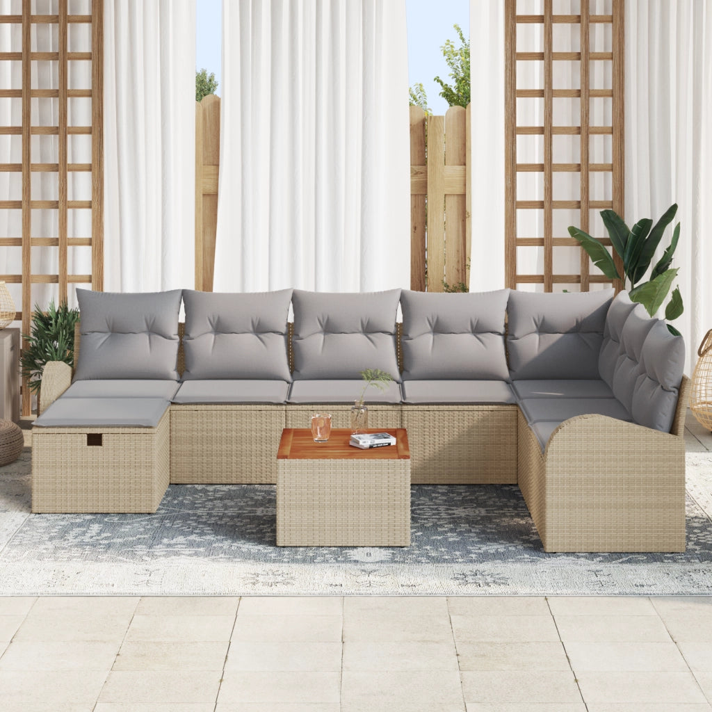Set Divani Giardino 9 Pezzi con Cuscini Beige Polyrattan