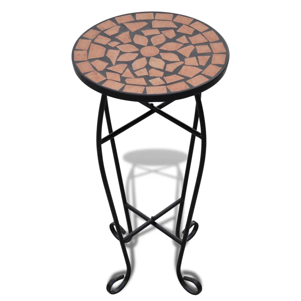 Elegante tavolino rotondo con mosaico per giardino o patio 30 x 60 cm in ceramica color terracotta 02_0045844
