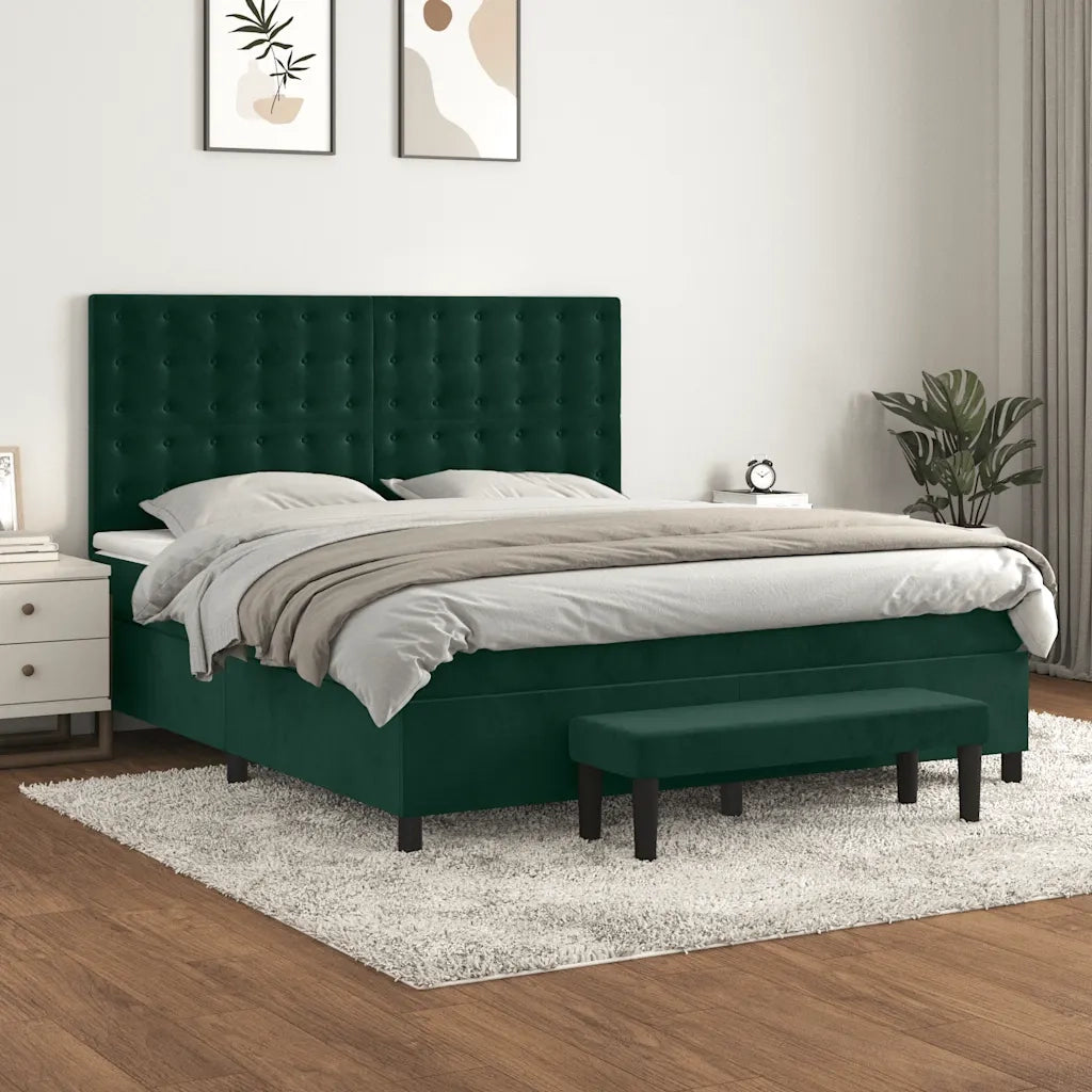 Giroletto a Molle con Materasso Verde Scuro 160x200 cm Velluto