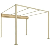 Gazebo Pergola 3x3 m con Tettuccio Retrattile, 8 Viti e 8 Picchetti, in Poliestere 180g e Metallo, Cachi