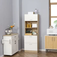 Buffet da Cucina Armadio Multi Conservazione con 2 Cassetti, 1 Armadio, Ampio Piano, 60 x 38 x 168 cm, MDF Bianco