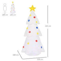 Albero di Natale Bianco Gonfiabile 245cm Gigante e Impermeabile con Luci a LED, Decorazione Natalizia per Esterni