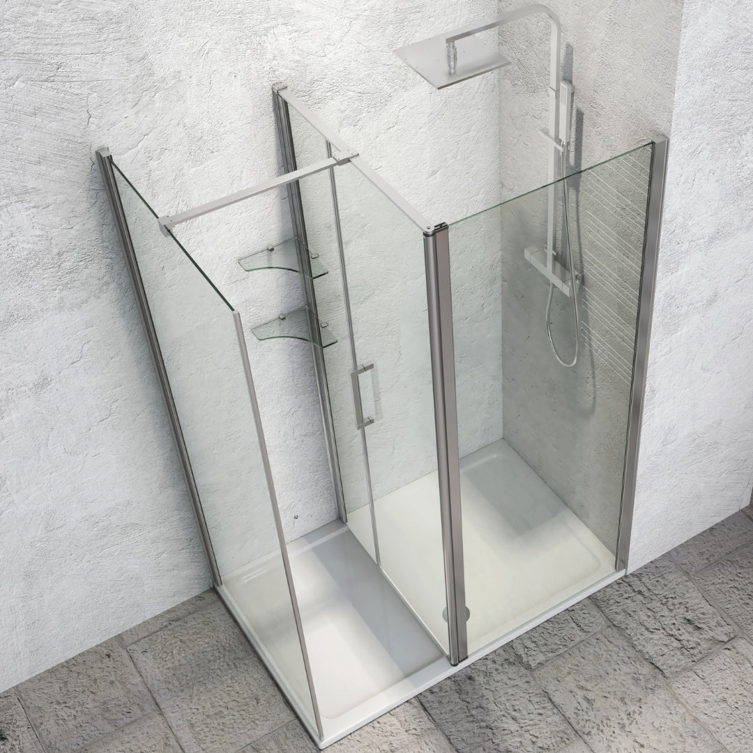 Ogomondo walk-in doccia angolare con porta battente e lati fissi 8 mm *** confezione 1