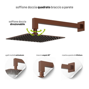 Set per doccia soffione quadro in acciaio inox 25x25 millimetri color oro rosa *** finitura- oro rosa, confezione 1