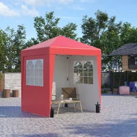 Gazebo da Giardino Pop-up Pieghevole Regolabile in Altezza Protezione UV 30+, 3 Pareti Laterali, Rosso