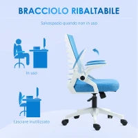 Sedia Ergonomica Girevole ad Altezza Regolabile con Braccioli, 54x54x89-99 cm, Bianca e Azzurra