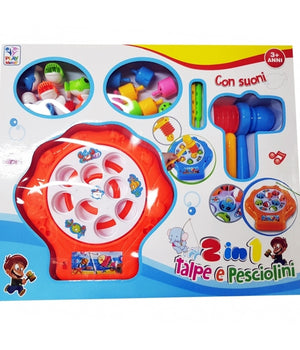 2in1 Colpisci Talpa Pesca Pazza 8 Pesci Gioco Tavolo Bambini Effetti Sonori Gara         