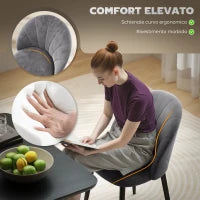 Set da 2 Sedie da Pranzo in Velluto Imbottite con Schienale a Conchiglia e Gambe in Metallo, Grigio