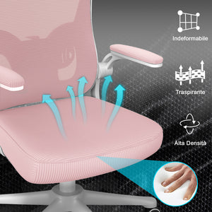 Sedia ufficio ergonomica - RATTANTREE  - Sedie da scrivania con Supporto Lombare e Poggiatesta Regolabile - Rosa