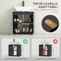 kleankin Mobile Sottolavabo Bagno in Legno con Armadietto 2 Ante, 60x30x60cm, Grigio