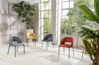 E-STYLO Sedia in tessuto grigio scuro con gambe in metallo antracite, imbottita, 52cm X 55.5cm H. 78.5cm.