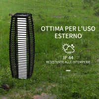 Lampada Solare da Giardino con Pannello di Ricarica, in Acciaio e Rattan, 20x20x68 cm, Nero