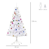 Albero di Natale Bianco 150cm con Addobbi e 680 Rami, Albero di Natale Innevato Artificiale in PVC