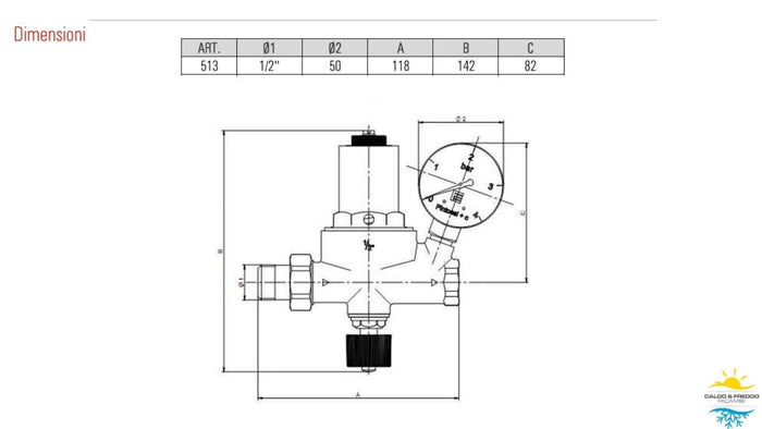 Gruppo di riempimento da 1/2" con portamanometro e funzione di controllo, regolazione e ripristino automatico della pressione negli impianti a circuito chiuso