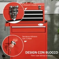 DURHAND Carrello Porta Attrezzi 2 in 1 con Cassetta Rimovibile e Armadietto con Chiave in Acciaio, Rosso