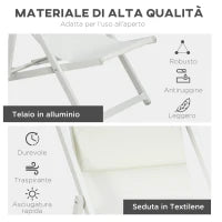 Set 2 Sedie Poltrona Sdraio da Esterni Pieghevoli e Reclinabili in Alluminio, 96.5x58x91.5 cm, Beige