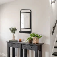 Specchio da Parete con Mensola Inferiore e Struttura in Metallo, 36.2x12x71.7cm, Nero