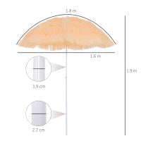 Ombrellone da Spiaggia a 8 Stecche con Palo Inclinabile, in Poliestere e Metallo, 1.6x2 m, Beige