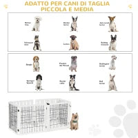 Cancelletto per Cani di Piccola/Media Taglia a 6 Pannelli Pieghevoli, in Legno e Acciaio, 432x36x70 cm, Bianco