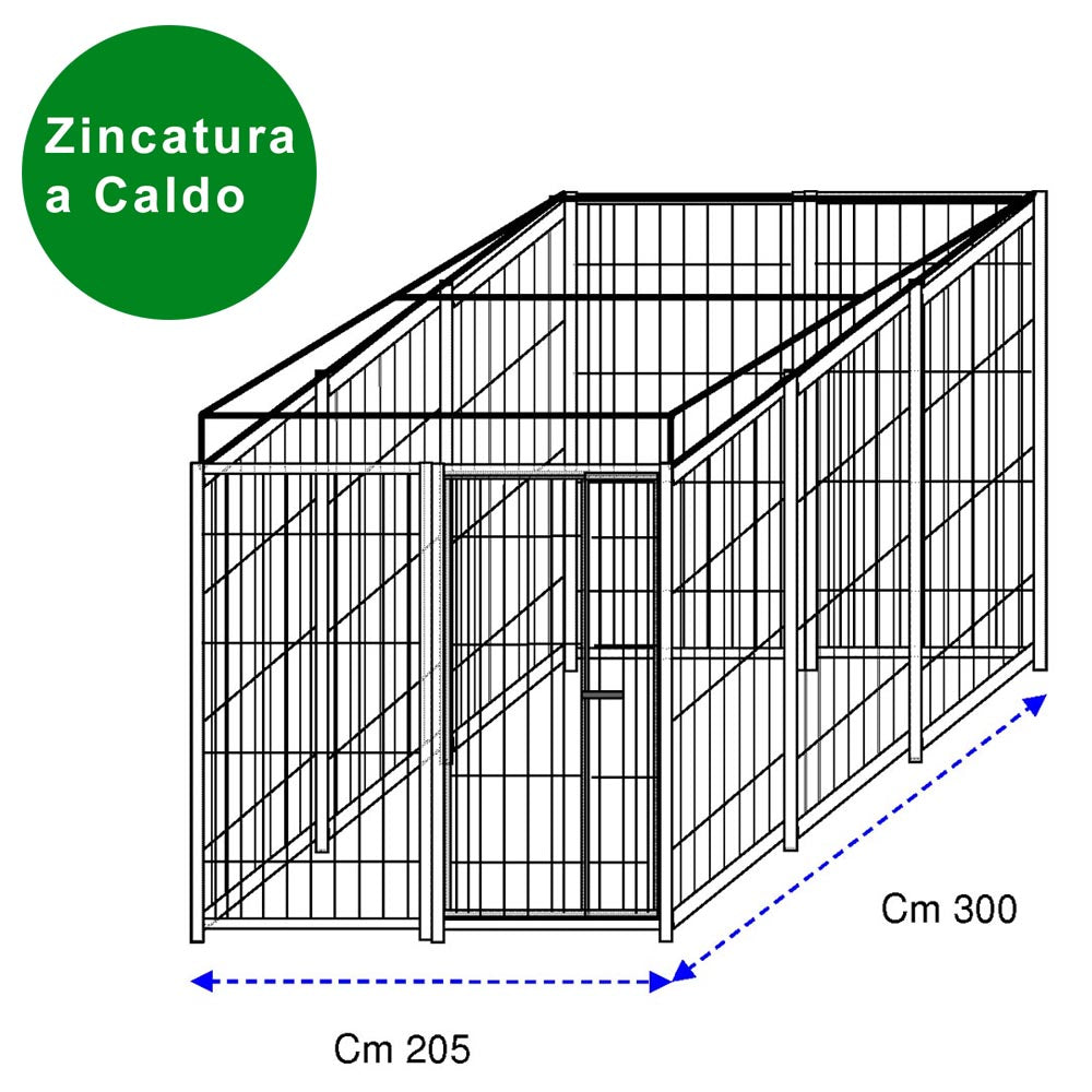 Recinto per cani da 3x2 metri con predisposizione alla copertura zincatura a caldo
