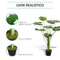 Monstera Artificiale in Plastica con 13 Foglie, Pianta Finta con Vaso per Interno ed Esterno Alta 85cm