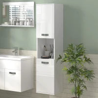 kleankin Mobile Bagno in Legno a Parete con 2 Armadietti, 2 Ripiani e Scaffale Aperto, 30x30x131.5 cm, Bianco