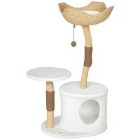 Albero per gatti torre da gioco per gatti tiragraffi piattaforma letto cuccia cuscino morbido lavabile, 55 x 45 x 102 cm bianco