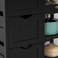 Carrello da Cucina con Ruote con 3 Cassetti, 2 Ripiani Aperti e Vassoio Estraibile 67x37x85,5 cm Nero