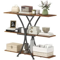 Consolle con 2 ripiani aperti e struttura metallica a X Stile industriale, Marrone Rustico