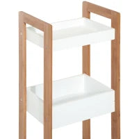 Mobiletto Bagno Multiuso, Scaffale da Bagno a 3 Ripiani Compatto in Legno MDF e Bambù, Bianco, 27.5x20.8x74cm