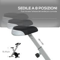 Cyclette Pieghevole Magnetica a 8 Livelli con Display LCD, Rotelle e Sellino Regolabile, Grigio e Nero