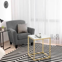 Tavolino da Caffè per Casa e Giardino in Metallo con Effetto Marmo, 40x40x50cm, Oro