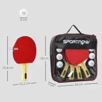 Set 4 Racchette da Ping Pong e 8 Palline con Custodia per Trasporto, Rosso e Nero