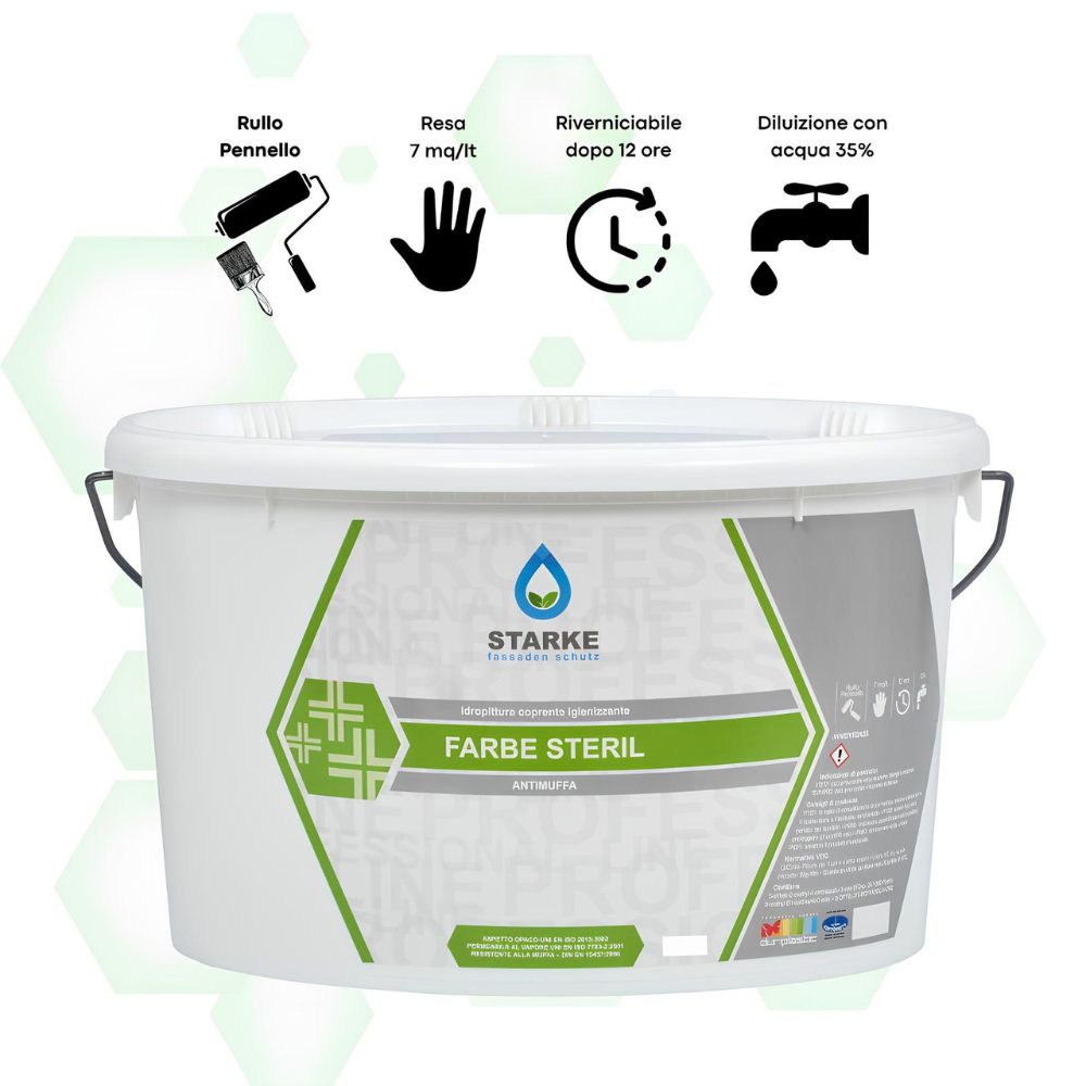 Farbe steril pittura coprente igienizzante antimuffa opaca permeabile vapore *** formato 5 lt, confezione 1
