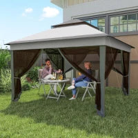 Gazebo con Zanzariere Regolabile su 3 Livelli, in Acciaio e tessuto Oxford, 326x326x272 cm, Grigio Chiaro e Scuro